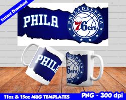 76ers Mug Design Png, Sublimate Mug Template, Sixers Mug Wrap, Sublimate Basketball Design Png, Instant Download