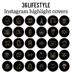 36 Lifestyle Instagram Highlight Icons. Gold and Black Instagram Highlights Images. Stylish Instagram Highlights Covers