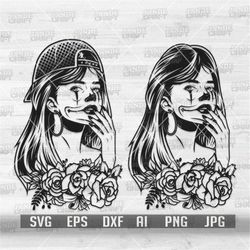 Chicano Gothic Chic svg | Hooligan Woman Cut File | Mafia Girl Stencil | Sexy Hipster Clipart | Floral Sugar Skull with