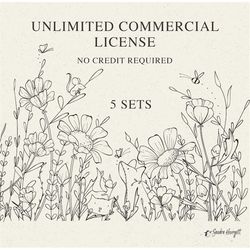 Unlimited Commercial License for Five Sets, No Credit Required, for Digital Svg, Png, Eps, Pdf, Jpg Clipart, Procreate B
