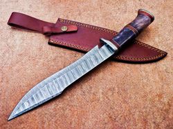 Custom Handmade Damascus Blade Camping Hunting Knife Bowie Knife,