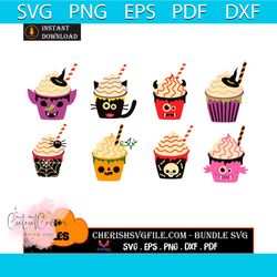 Halloween Cute Cupcake Bundle Svg, 8 Files Halloween Cupcake Svg