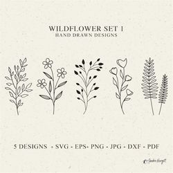 Wildflower Plotter File Svg Dxf Eps Png Pdf Jpg Floral Cricut Flower Clipart Botanical Silhouette Vinyl Laser Cut File D