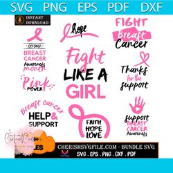 Fight Like A Girl Breast Cancer Awareness Bundle Svg