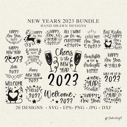 New Years 2023 Plotter File Svg Dxf Png Eps Jpg Welcome Deer Star Heart Cricut Hello Happy New Year Silhouette Clipart B