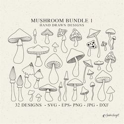 Mushroom Plotter File Svg Dxf Png Eps Jpg Fall Cricut Bundle Autumn Clipart Set Monogram Silhouette Cute Vinyl Cut File