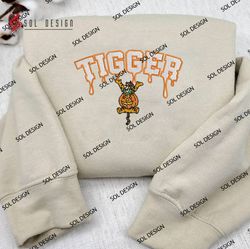 Tigger Pumpkin Drop Name Embroidered Crewneck, Winnie Pooh Halloween Embroidered Hoodie, Halloween Shirt
