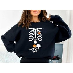 Skeleton Halloween Maternity Sweatshirt, Funny Pregnancy Announcement Shirt 2023, Pregnant Women Costume, Fall New Mom S