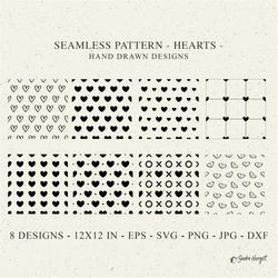8 Heart Seamless Pattern SVG Plotter File Dxf Png Eps Jpg Valentine Cricut transparent Background Cute Love Wallpaper ve