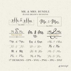 Mr and Mrs Svg Bundle split monogram Cute Marriage Cricut Plotter File SVG DXF PNG Download Plotting Bundle Wedding Clip