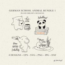German School Animal Plotter File SVG DXF PNG Book Cricut Bear Silhouette Cute Reading Clipart Baby Panda Elephant Otter