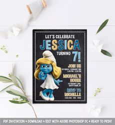 Smurfs Invitation, Smurfs Birthday Invitation, Smurfs Birthday Party Invitation, Smurfs Invites, Smurfs Birthday Card