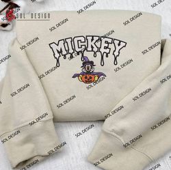 Cute Witch Mickey Drop Name Embroidered Crewneck, Disney Halloween Embroidered Hoodie,Halloween Shirt, Disney Embroidery