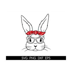 Cute bunny with glasses svg, Bow svg, Easter svg, Bunny svg, Easter bunny svg, Bunny bandana svg, Christian svg, Jesus s