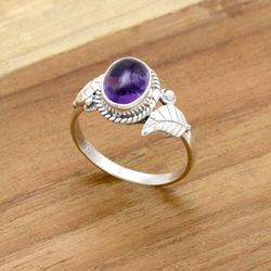 Natural Amethyst 925 Silver Ring, Oval Gemstone Women Handmade Boho Ring Jewelry, Wedding Gift, Gift For her