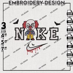 Nike Chibi Pennywise Embroidery Files, Horror Movie Halloween Embroidery, Halloween Machine Embroidery Designs