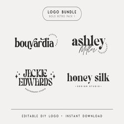 Editable Logo Design, DIY Retro Boho Logo Bundle, Photography Elegant Logo, Simple Logo Template, Instant Download