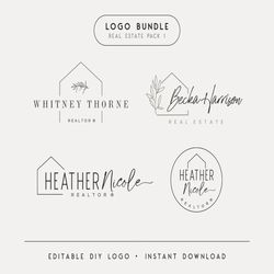Editable Logo Templates, DIY Real Estate Logos, Realtor House Branding, Instant Download