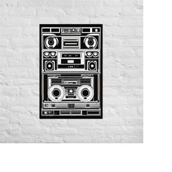 Retro Ghettoblaster Poster Print, Hip Hop Gifts, Old School 80S 90S Rap Music Gifts, Boom Box Wall Art, Break Dancing Po