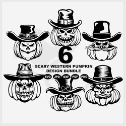 Scary Western Pumpkin, Cowboy Pumpkin Svg, jpg, pdf, dxf, png bundle- For Halloween decoration - Perfect for Prints, Cut