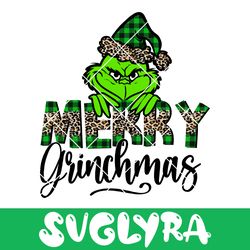 Merry Grinchmas PNG, Green Plaid Leopard Christmas Png, Merry Christmas Png, Xmas Png, Santa Hat Png, Santa Claus Png