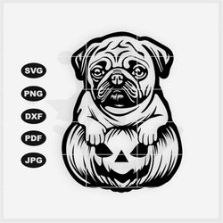 Cute Pug Art for Halloween Decoration - Available in svg, pdf, dxf, pdf, png format - Perfect for Cutting, Sublimation,