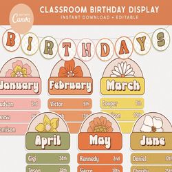 Editable Retro Classroom Decor, Bright Printable Teacher Bundle, Calendar Canva Templates, Jobs, Schedule, Class