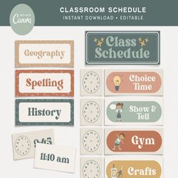 Editable Classroom Decor Modern Boho Bundle, Printable Canva Templates, Calendar, Classroom Jobs PNGs, PDFs Canva