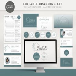 Editable Branding Kit, DIY Canva Realtor House Logo, Elegant Logo, Real Estate Modern Logo, Highlight Covers and Sub