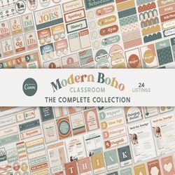 Editable Classroom Modern Boho Complete Collection Printable Bundle, Canva Templates, Classroom Management, Organization