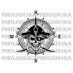 Pirate Compass Svg Png , Skull Compass Svg , Pirate Svg , Nautical Svg , Piracy Svg , Compass Rose Svg , Digital Downloa