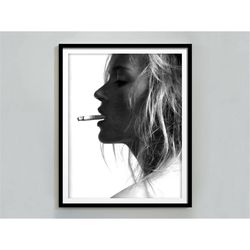Kate Moss Smoking Poster, Black and White, Feminist Print, Vintage Wall Art, Fashion Photography, Teen Girl Room Decor,