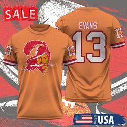 13 Mike Evans Orange Bay Buccaneer Throwback Player Printed T-Shirt S/5XL