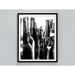Beer Bottles Poster, Bar Cart Print, Black and White, Alcohol Wall Art, Home Bar, Vintage Bar Decor, Dining Room Wall Ar