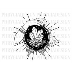 crystal ball svg png , mystical svg , crystal with flower svg , floral moon svg , psychic svg , witchy svg , magic cryst