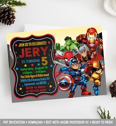Superhero Invitation, Avengers Invitation, Avengers Birthday Invitation, Avengers Birthday Party invitation, Avengers
