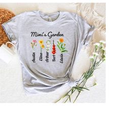 personalized birth month flower gigi shirt,unique mothers day gifts,mimi's garden shirt,custom kids names floral grandma
