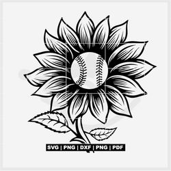 Sunflower and Baseball SVG including dxf, png, jpg, pdf files, Perfect for Cricut Maker, Silhouette Cameo and other cutt
