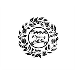 Baseball MOM in Flower Wreath SVG, including dxf, png, jpg, pdf files, Perfect for Cricut Maker, Silhouette Cameo and ot