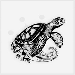 Sea turtle, wave and flowers SVG, including png, jpg, pdf files, Perfect for Cricut Maker, Silhouette Cameo and other cu