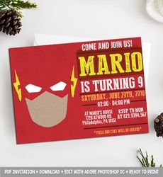 The Flash Invitation, The Flash Birthday Invitation, The Flash Birthday Party invitation, The Flash Invites, The Flash