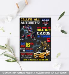 Transformers Invitation, Transformers birthday Invitation, Transformers Birthday PArty Invitation, Transformers Card