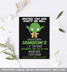 Baby Yoda Invitation, Yoda Invitation, Baby Yoda Birthday Invitation, Yoda Birthday Invitation, Baby Yoda Invites