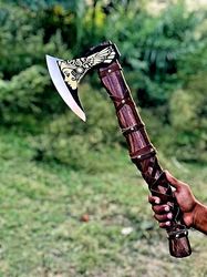 custom handmade forged steel head viking tomahawk hatchet hunting axe with leather sheath