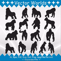 Gorilla svg, Gorillas svg, Animals, Animal, SVG, ai, pdf, eps, svg, dxf, png, Vector