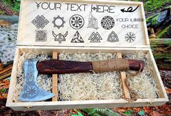 HAND FORGED CARBON STEEL VIKING TOMAHAWK TACTICAL HUNTING HATCHET AXE With Wooden Box