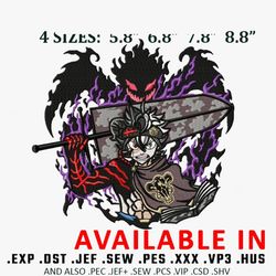 Demon Asta Embroidery Design, Anime design, Anime shirt, Anime Embroidery, Embroidered shirt, Digital Download.