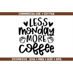 Less Monday more coffee SVG, Funny Coffee SVG, Coffee Quote Svg, Caffeine Svg, Coffee Lovers Png, Coffee Obsessed Svg, C