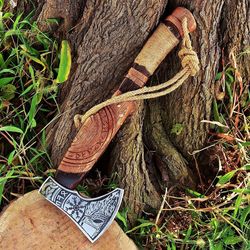 Best Hunting/Camping Tool HANDMADE CARBON STEEL VIKING HATCHET TOMAHAWK HUNTING OUTDOOR BEARDED AXE