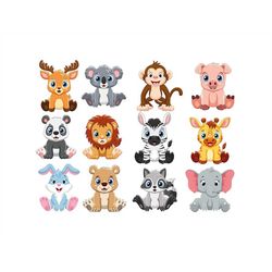 baby animals png , cute  baby animals , safari animals , png bundle , elephant , lion , panda , koala , giraffe , zebra